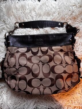 Vintage Coach Signature Canvas Hobo Bag in Khaki/Brown leather